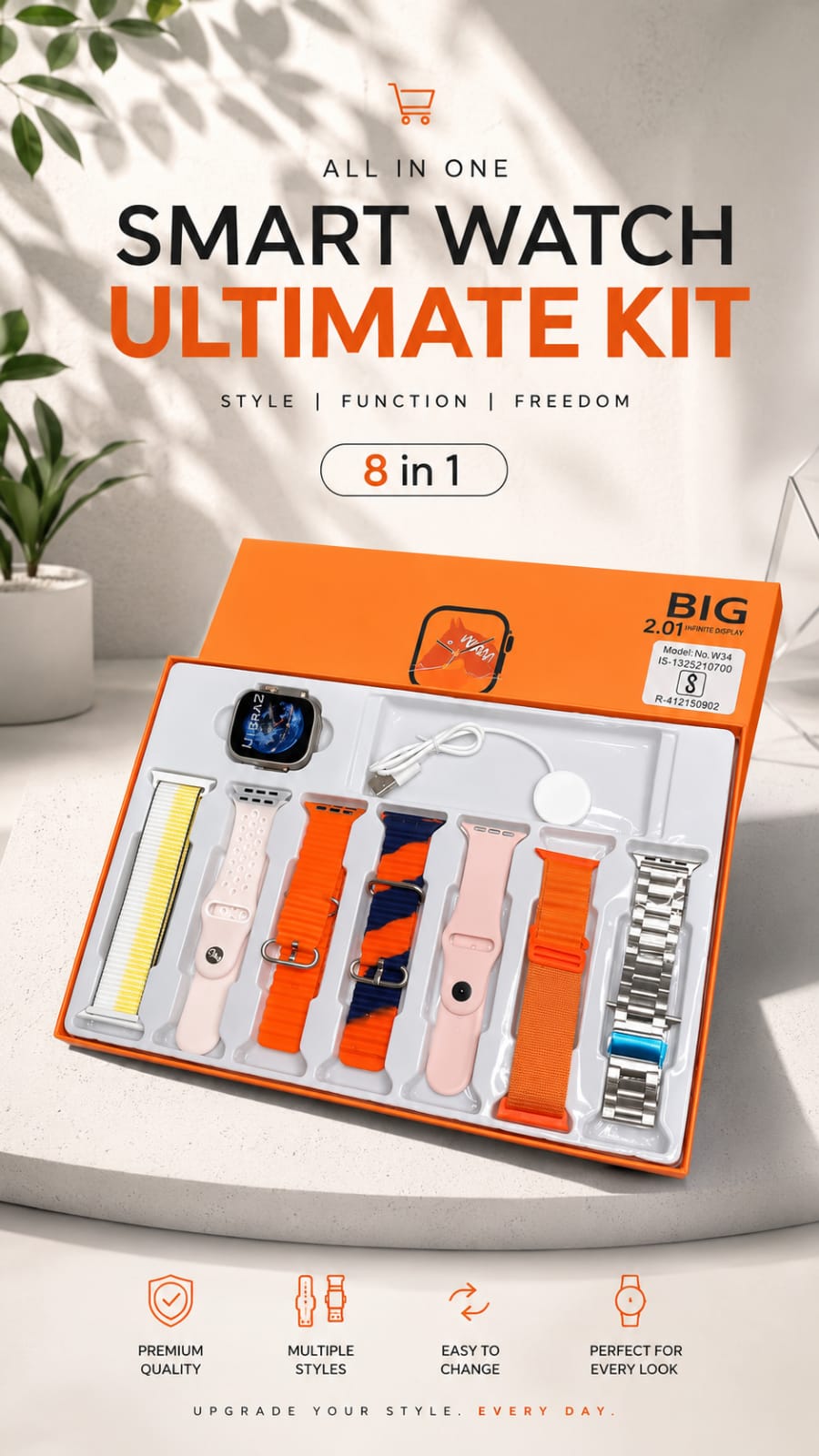 7-in-1 Ultra Smart Watch Set – Multi-Strap Edition with HD Display & All Features
